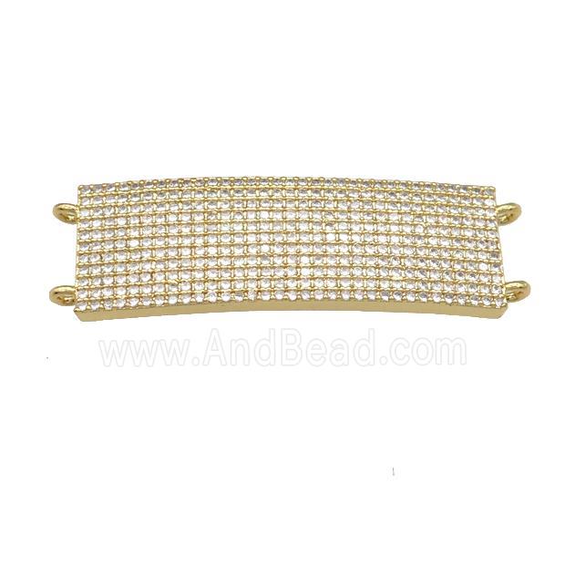 copper rectangle connector pave zircon, gold plated