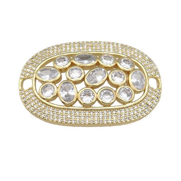 copper oval connector pave zircon, gold plated