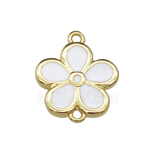 copper flower connector with white enamel, gold plated