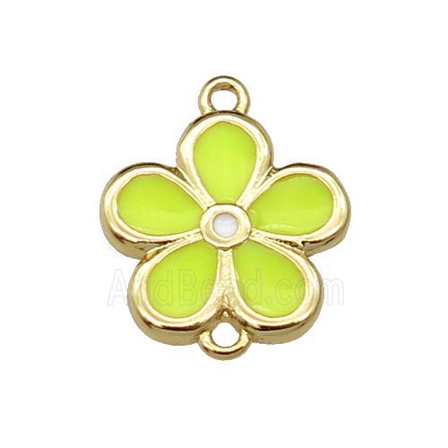 copper flower connector with yellow enamel, gold plated