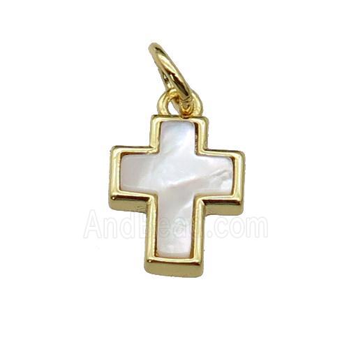 copper cross pave shell, gold plated