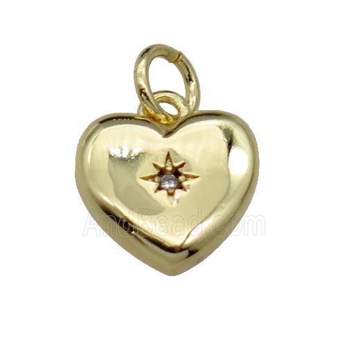 copper heart pendant pave zircon, gold plated