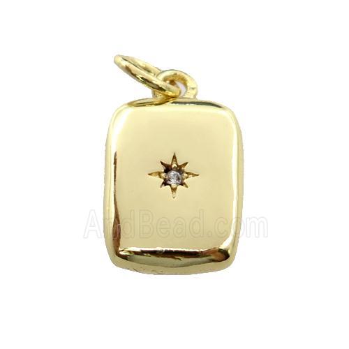 copper rectangle pendant pave zircon, gold plated