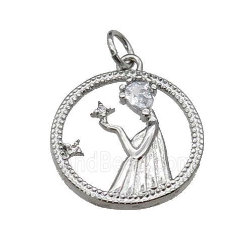 copper Beauty pendant pave zircon, circle, platinum plated