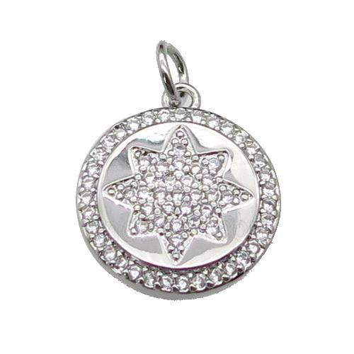 copper circle star pendant pave zircon, platinum plated