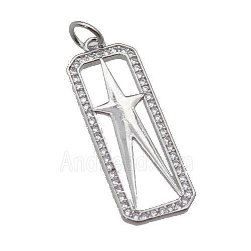 copper rectangle star pendant pave zircon, platinum plated