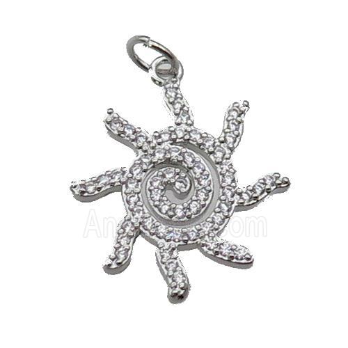 copper spiral pendant pave zircon, platinum plated