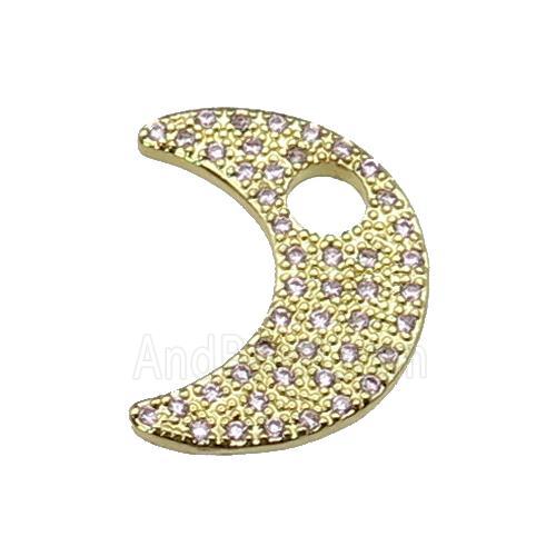 copper moon pendant pave zircon, gold plated