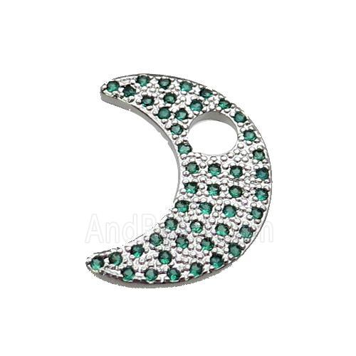 copper moon pendant pave green zircon, platinum plated