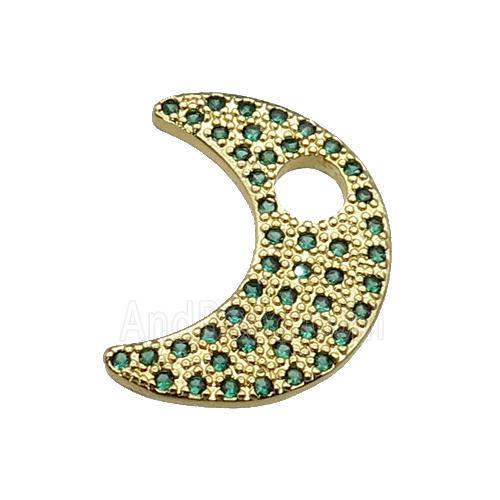 copper moon pendant pave green zircon, gold plated