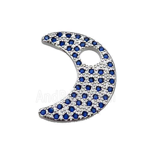 copper moon pendant pave blue zircon, platinum plated