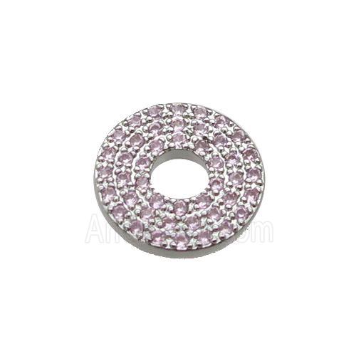 copper circle pendant pave zircon, platinum plated