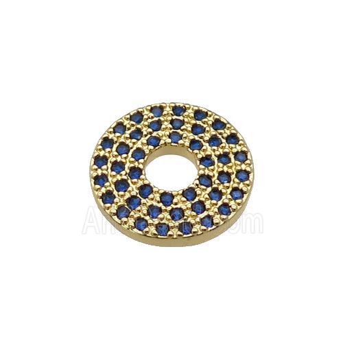 copper circle pendant pave blue zircon, gold plated