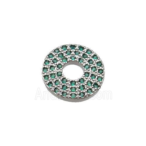 copper circle pendant pave green zircon, platinum plated