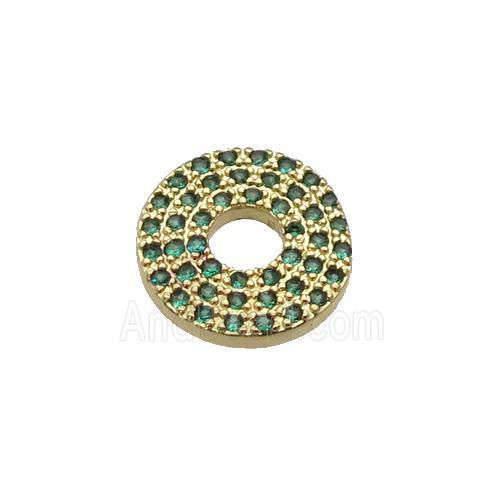 copper circle pendant pave green zircon, gold plated