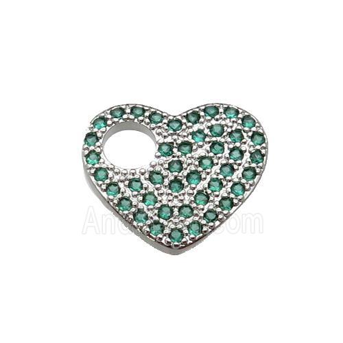 copper Heart pendant pave green zircon, platinum plated