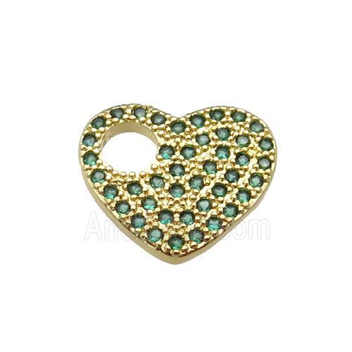 copper Heart pendant pave green zircon, gold plated