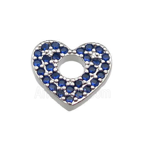 copper Heart pendant pave blue zircon, platinum plated