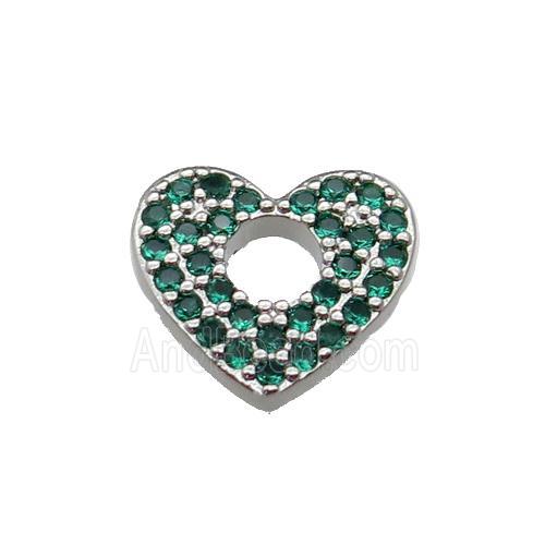 copper Heart pendant pave green zircon, platinum plated
