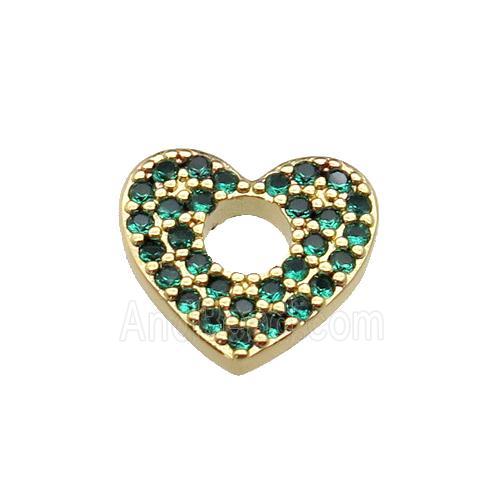 copper Heart pendant pave green zircon, gold plated