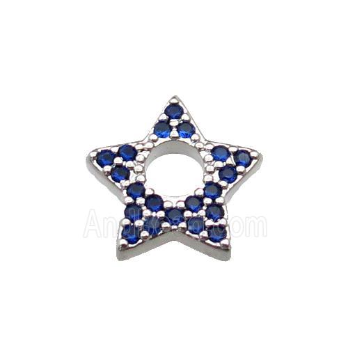 copper star pendant pave blue zircon, platinum plated