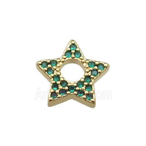 copper star pendant pave green zircon, gold plated