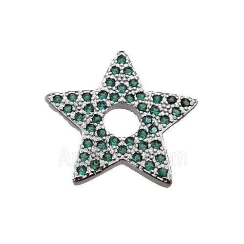 copper star pendant pave green zircon, platinum plated
