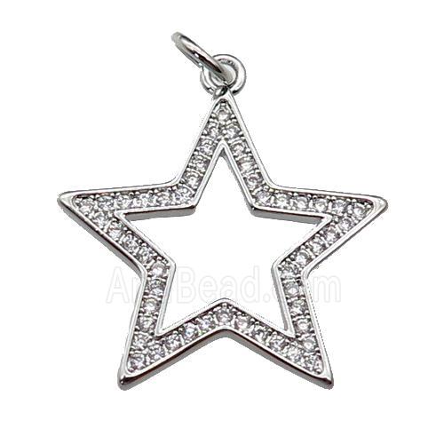 copper star pendant pave zircon, platinum plated
