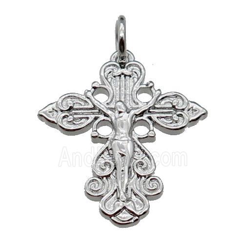 copper crucifix cross pendant, jesus, platinum plated