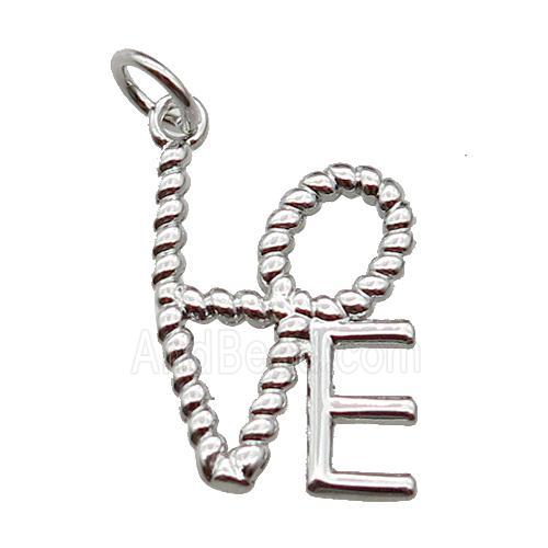 copper LOVE pendant, platinum plated
