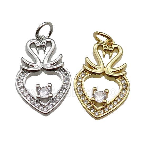 copper Heart pendant paved zircon, swan, mixed
