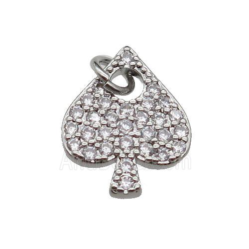 copper Heart pendant pave zircon, platinum plated