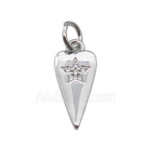 copper dart star pendant pave zircon, platinum plated