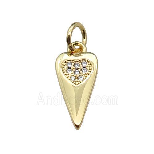 copper dart heart pendant pave zircon, gold plated