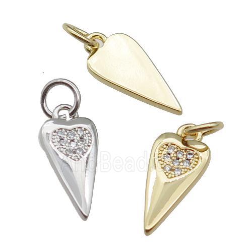 copper dart heart pendant pave zircon, mixed