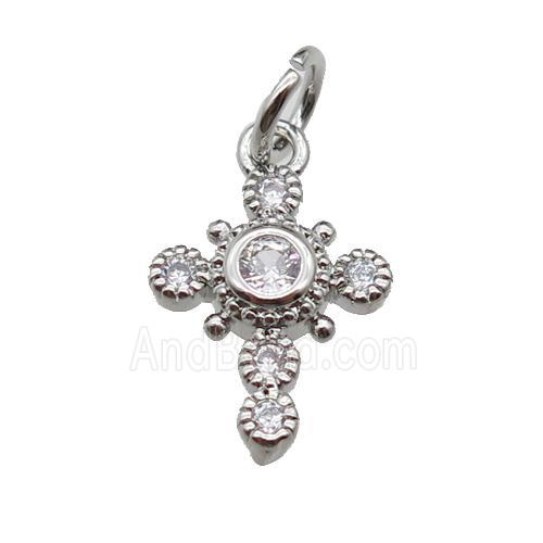 copper cross pendant pave zircon, platinum plated