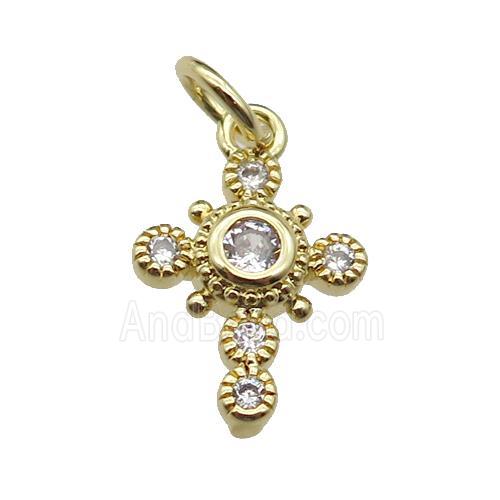 copper cross pendant pave zircon, gold plated