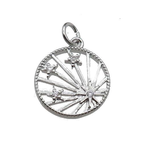 copper circle star pendant pave zircon, platinum plated