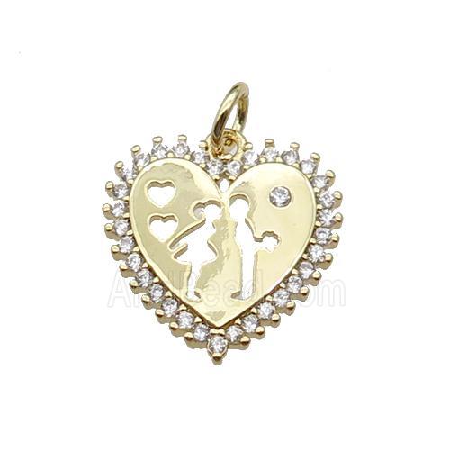 copper Heart pendant pave zircon, couple, gold plated