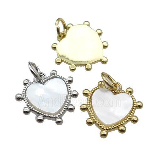 copper Heart pendant pave shell, mixed