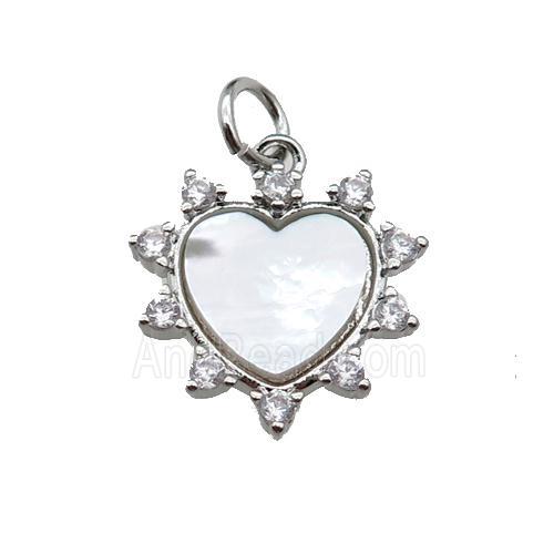 copper Heart pendant pave shell, zircon, platinum plated