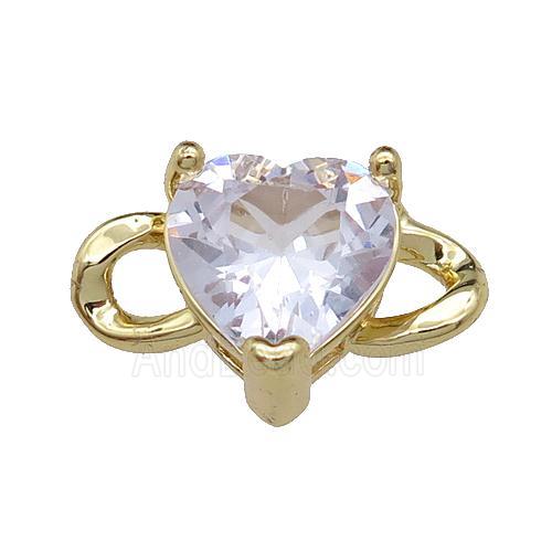 copper Heart connector pave zircon, gold plated