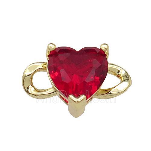copper Heart connector pave red zircon, gold plated
