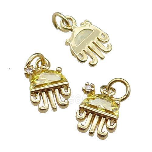 copper Octopus pendant pave olive zircon, gold plated