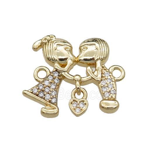copper couple Monkey pendant pave zircon, gold plated