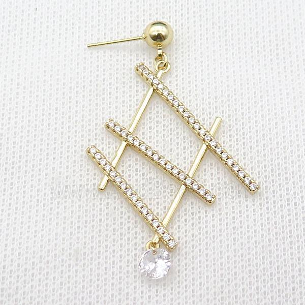 copper Stud Earring pave zircon, gold plated