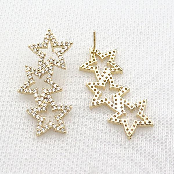 copper Stud Earring pave zircon, starlink, gold plated