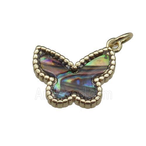 copper Butterfly pendant pave abalone shell, gold plated