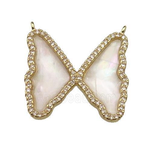 copper Butterfly pendant pave shell, zircon, 2loops, gold plated