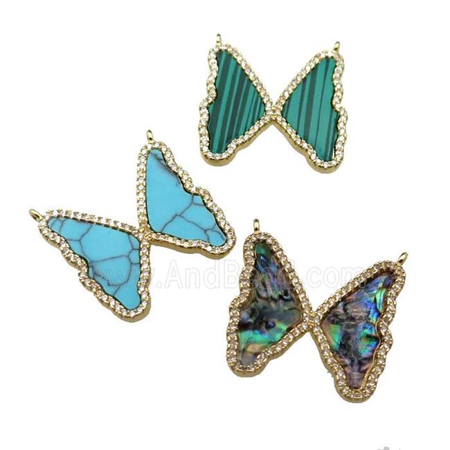 mix copper Butterfly pendant pave stone, zircon, 2loops, gold plated